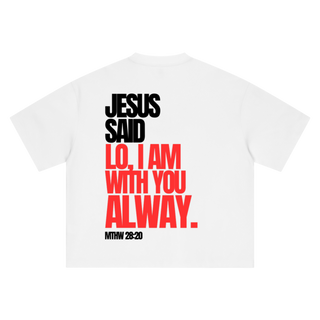 "I AM WITH YOU ALWAY" Tee — Beige & White (Boxy Oversized T-Shirt)