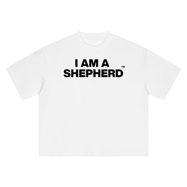"I AM A SHEPHERD™" Tee — White/Black (Boxy Oversized T-Shirt)