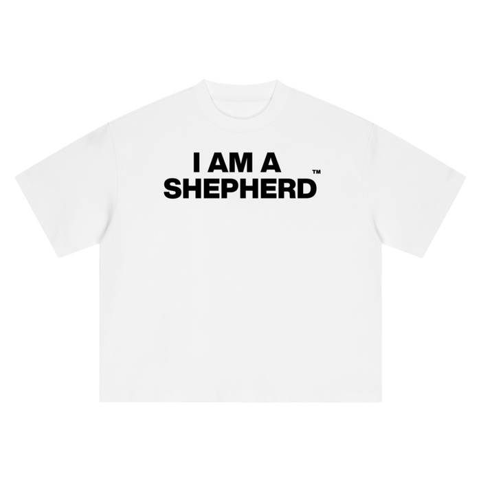 "I AM A SHEPHERD™" Tee — White/Black (Boxy Oversized T-Shirt)