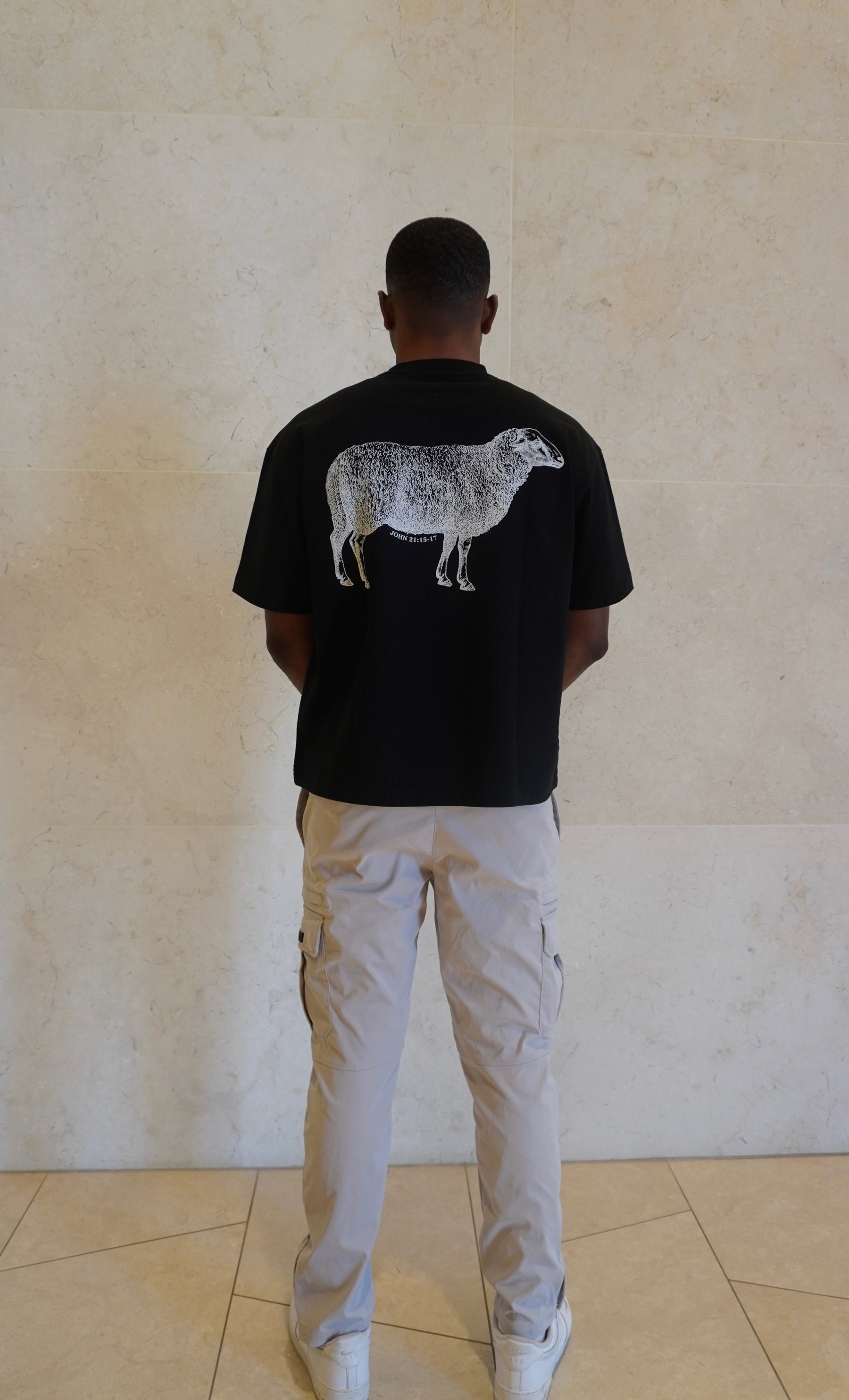 "I AM A SHEPHERD™" Tee — Black/White (Boxy Oversized T-Shirt)