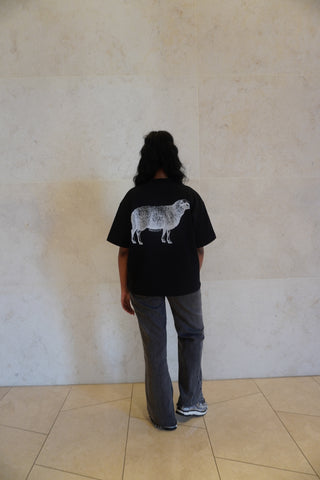 "I AM A SHEPHERD™" Tee — Black/White (Boxy Oversized T-Shirt)