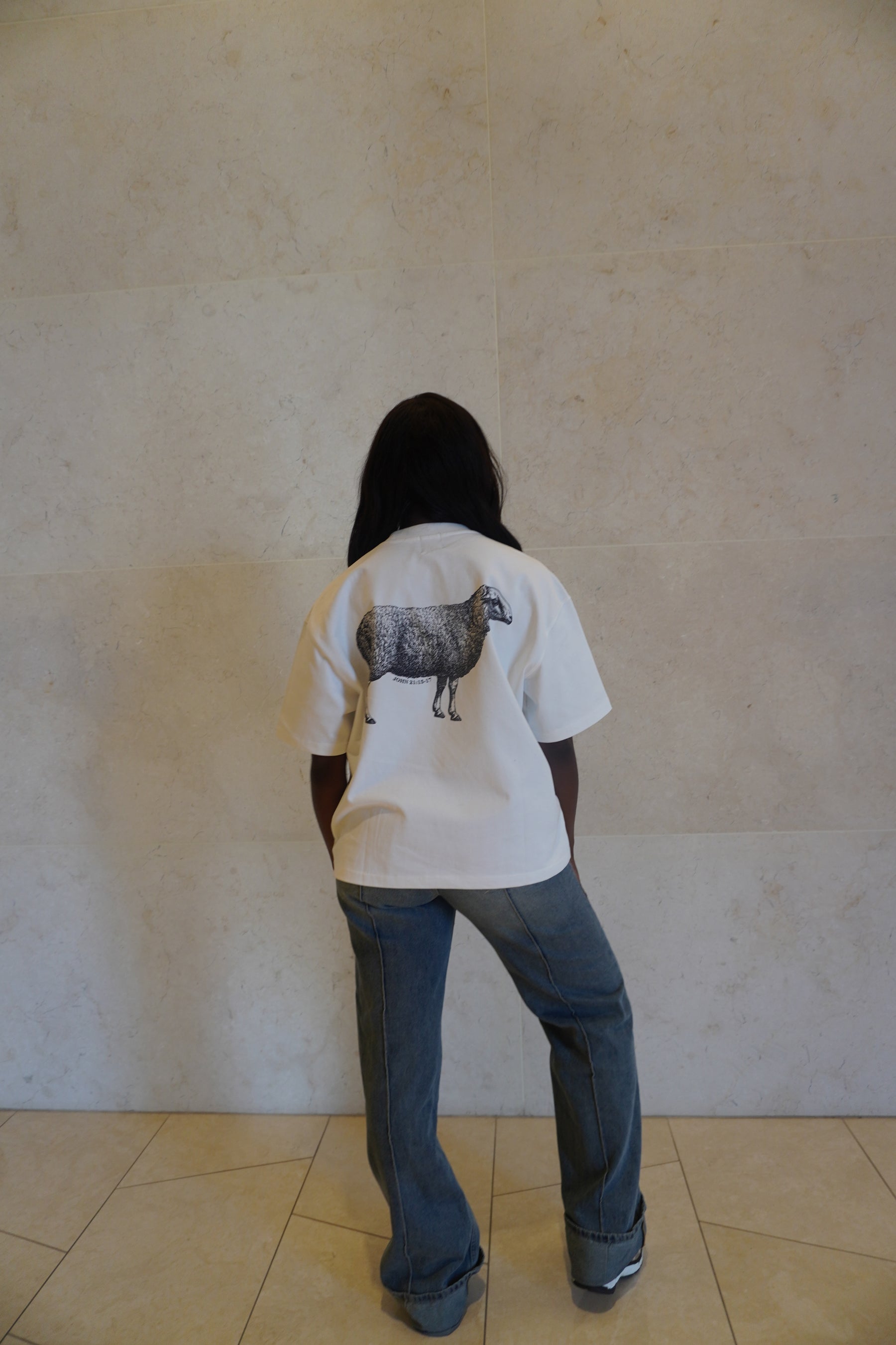 "I AM A SHEPHERD™" Tee — White/Black (Boxy Oversized T-Shirt)