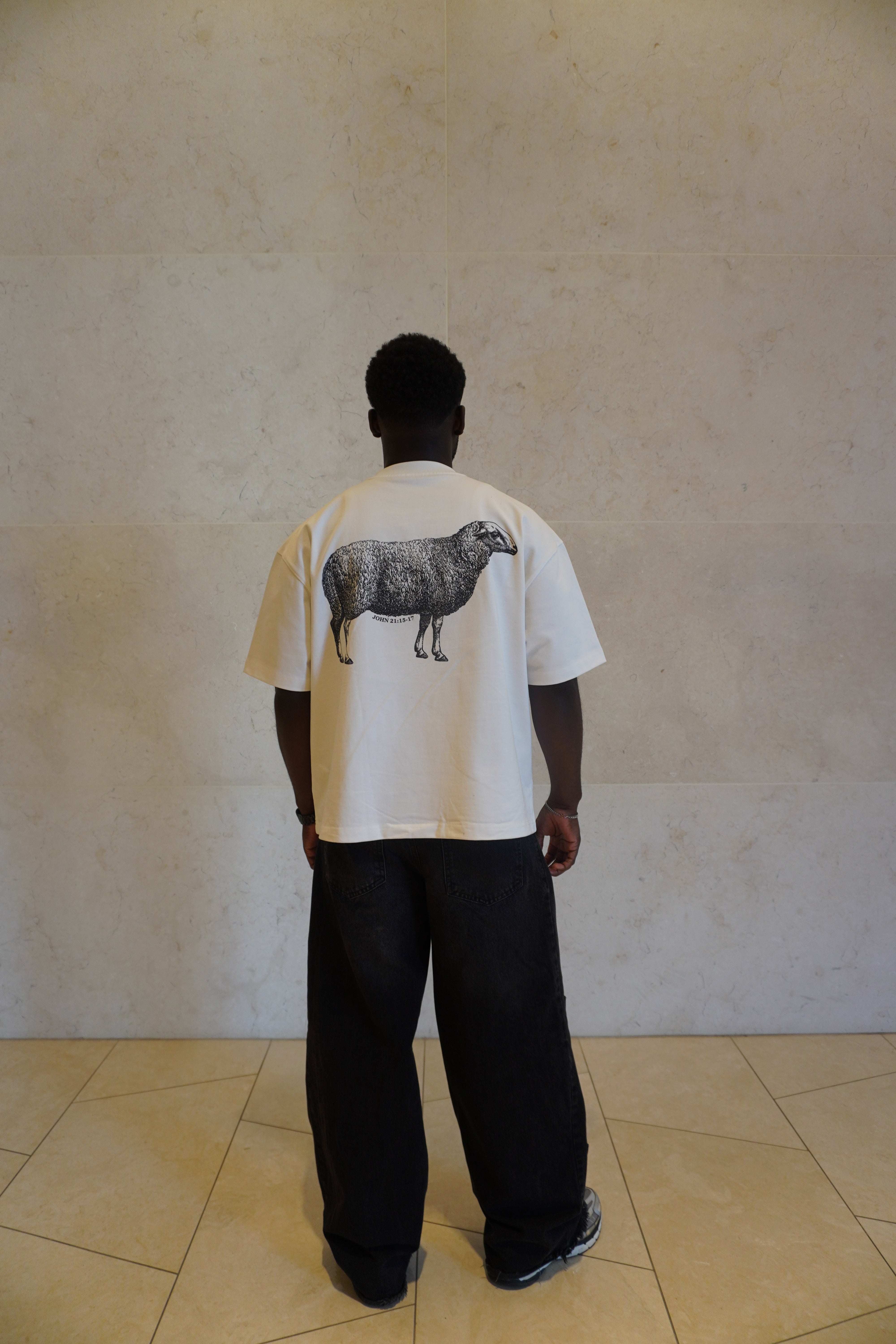 "I AM A SHEPHERD" Tee - White/Black (Boxy Oversized T-Shirt)