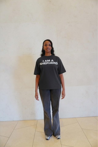 "I AM A SHEPHERD™" Tee — Gray/White (Boxy Oversized T-Shirt)