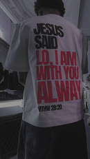 "I AM WITH YOU ALWAY" Tee — Beige & White (Boxy Oversized T-Shirt)