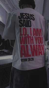 "I AM WITH YOU ALWAY" Tee — Beige & White (Boxy Oversized T-Shirt)
