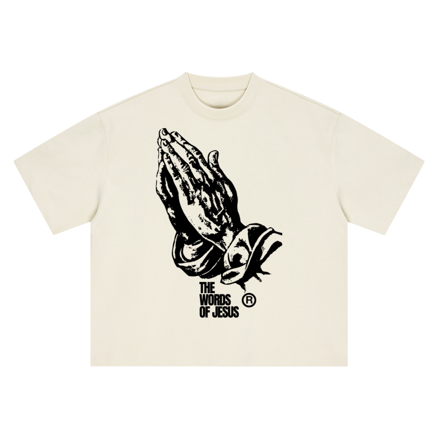 "I AM WITH YOU ALWAY" Tee — Beige & White (Boxy Oversized T-Shirt)