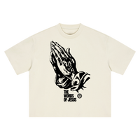 "I AM WITH YOU ALWAY" Tee — Beige & White (Boxy Oversized T-Shirt)