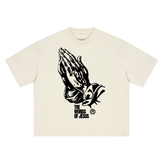 "I AM WITH YOU ALWAY" Tee — Beige & White (Boxy Oversized T-Shirt)