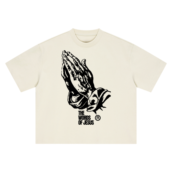 "I AM WITH YOU ALWAY" Tee — Beige & White (Boxy Oversized T-Shirt)